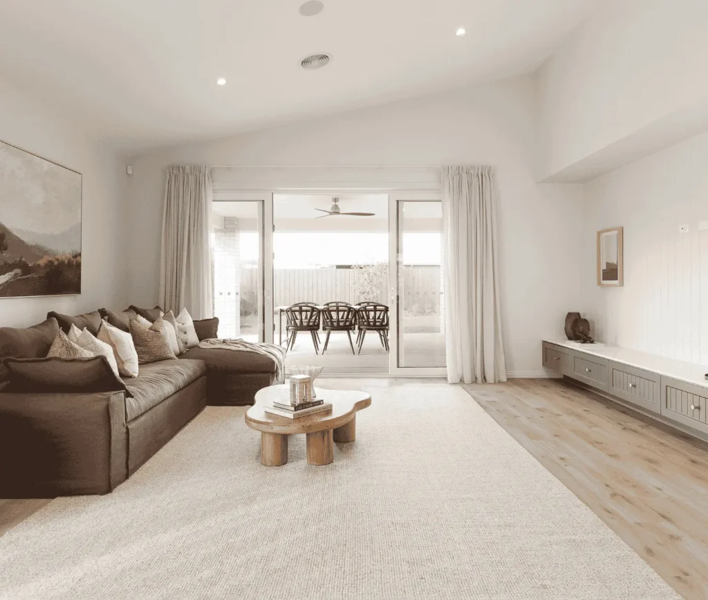 A living room with a focus on smart slide door