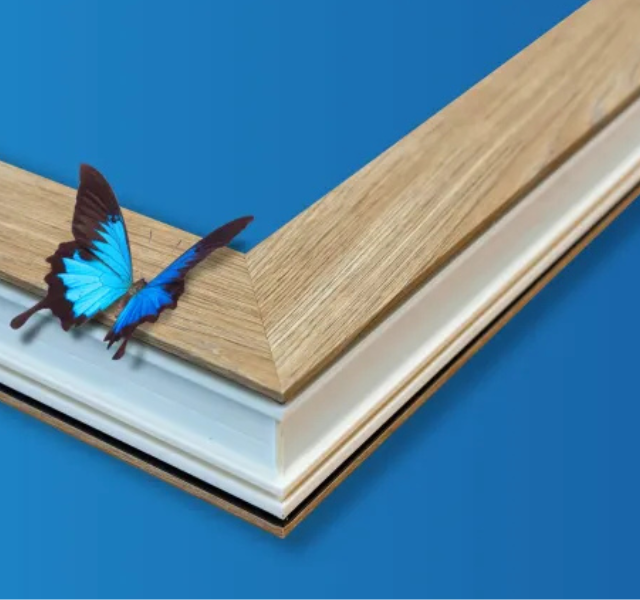 Perfect Windows and Doors v weld window frame with a blue butterfly on it.